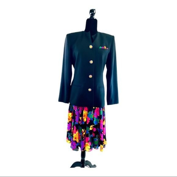 Kasper for ASL Jacket & Skirt Suit Set  Womens 90s Vintage Sz 6 Crystal Buttons - Picture 14 of 14